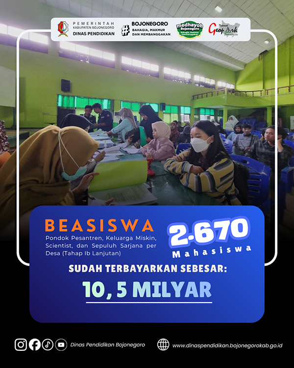 Pemerintah Kabupaten Bojonegoro Realisasikan Beasiswa Tahap Ib sebesar 10,5 Milyar
